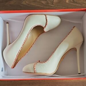 Elegant Cream High Heels with Orange Accents